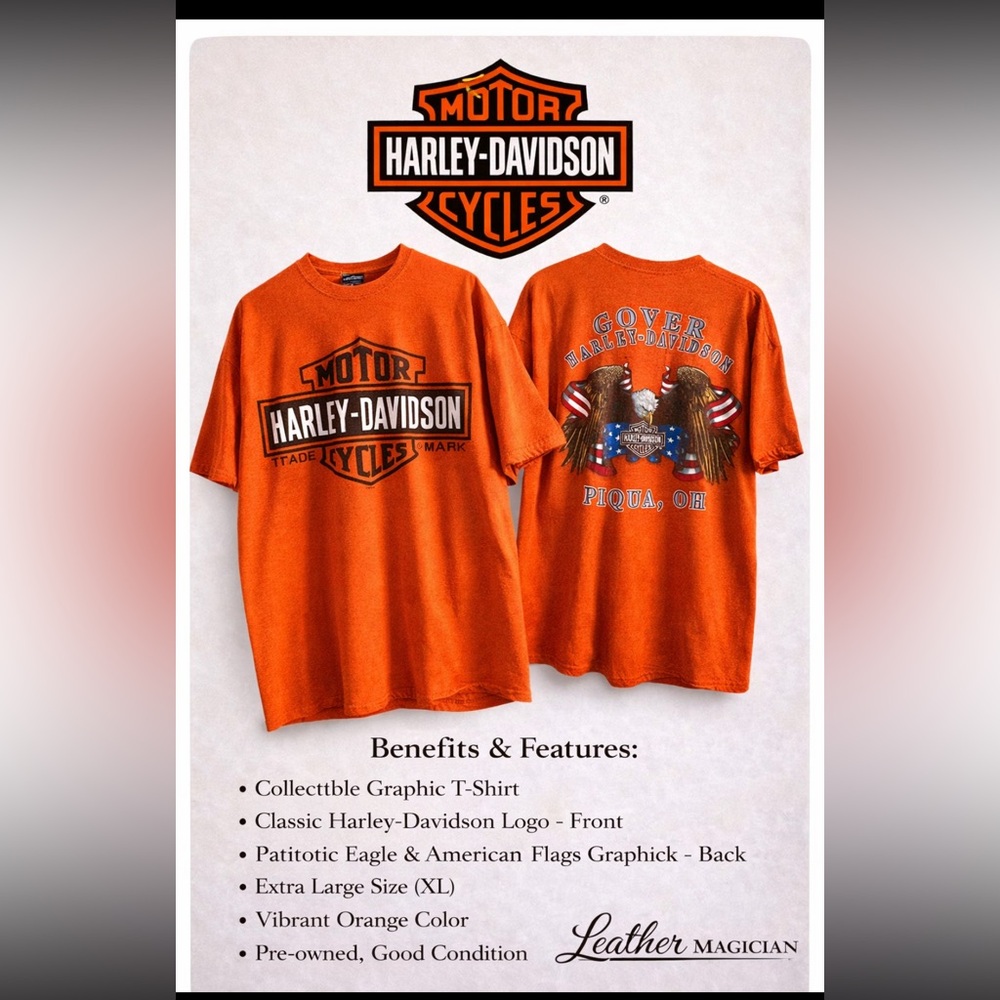 Harley-Davidson Black and Orange Tee w/Bold Eagle & American Flag-XL